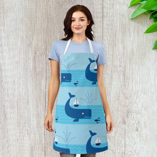 Nautische walvis en zeilboot Ocean Blue Zee Schort