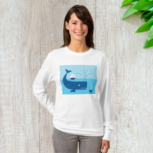 Nautische walvis en zeilboot Ocean Blue Zee T-shirt
