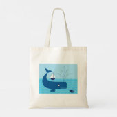 Nautische walvis en zeilboot Ocean Blue Zee Tote Bag (Achterkant)