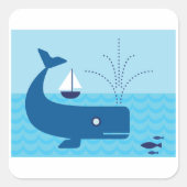 Nautische walvis en zeilboot Ocean Blue Zee Vierkante Sticker (Voorkant)