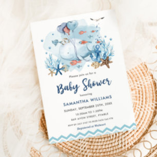 Nautische walvis onder het Zee Blue Boy Baby showe Kaart