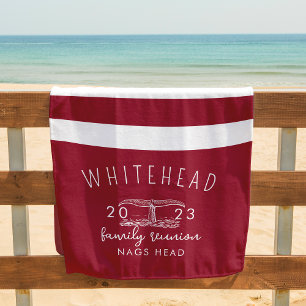Nautische walvis staart streep rood monogram strandlaken