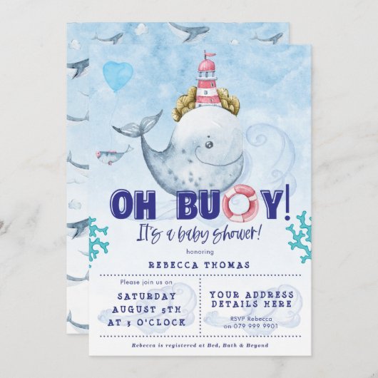 nautische walvisjongen op uitnodiging van baby sho (Voorkant / Achterkant)