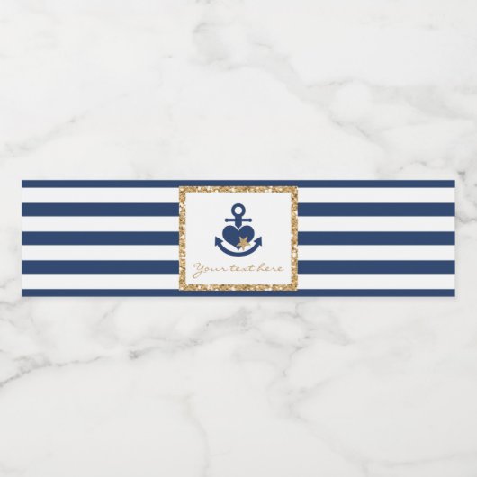 Nautische Waterfles Etiketten-Marine & Goud Waterfles Etiket (Enkel label)