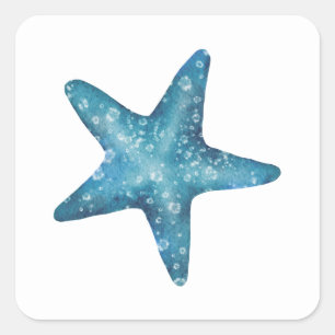 Nautische waterverf blauwe zeester vierkante sticker