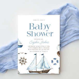 Nautische Waterverf Blue Boat boy baby shower Kaart