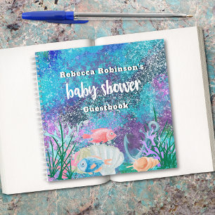 Nautische Waterverf Glitter Baby shower Guestbook Notitieboek