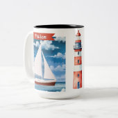 Nautische Waterverf Ocean Sailboat gepersonaliseer Tweekleurige Koffiemok (Voorkant links)