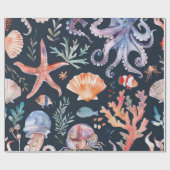 Nautische Waterverf Patroon: Koraalrif Delights Cadeaupapier (Vlak)