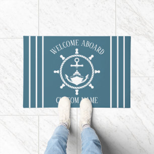 Nautische Welkom kapitein Boot Anker Marine Blue Deurmat