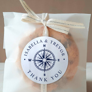 Nautische wind kompas wit   Navy dank u Ronde Sticker