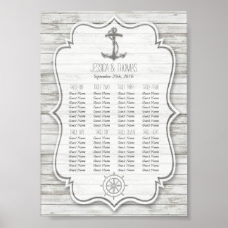 Nautische witgeschilderde houten strand bruiloft c poster