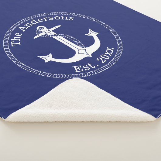 Nautische witte anker familienaam sherpa deken (3/4)