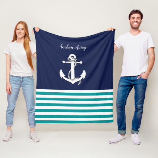 Nautische witte zeilboot / anker weg / aqua / mari fleece deken