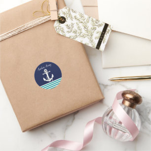 Nautische witte zeilboot / anker weg / aqua / mari ronde sticker