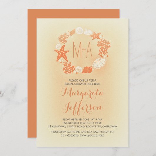 nautische zee krans strand bruids douche uitnodigi kaart (Voorkant / Achterkant)
