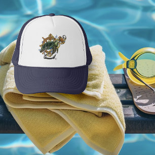 Nautische Zee Schildpad Anker Scheepswiel Blauw Trucker Pet