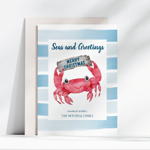 Nautische Zeeën en Groetjes Lieve Krab Kerst Feestdagenkaart