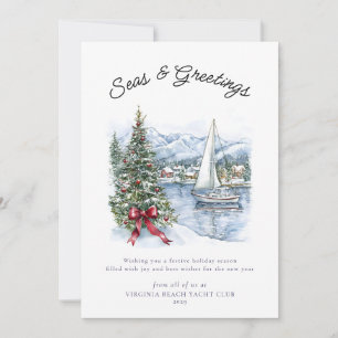 Nautische zeeën & groeten Zeilboot Kerstmis Feestdagenkaart