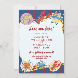 Nautische Zeevoedsel Streep Save Our Date Kaart