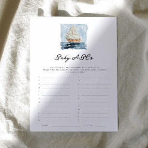 Nautische zeilboot ABCs Baby shower spel