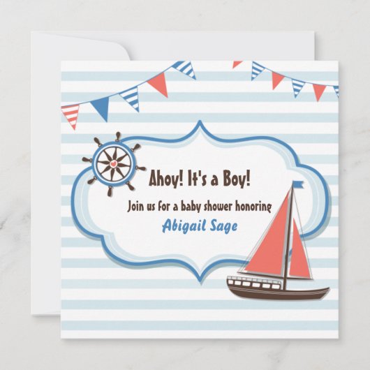 Nautische Zeilboot Baby Douche Uitnodigingen voor (Voorkant)