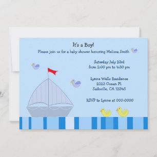 Nautische zeilboot baby jongen shower uitnodiging