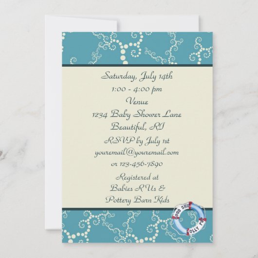 Nautische zeilboot Baby shower nodigt uit voor jon Kaart (Achterkant)