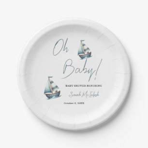 Nautische Zeilboot Baby shower Uitnodiging Papieren Bordje