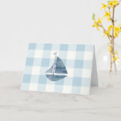 Nautische zeilboot Blue Gingham Pattern Kaart (Gele Bloem)