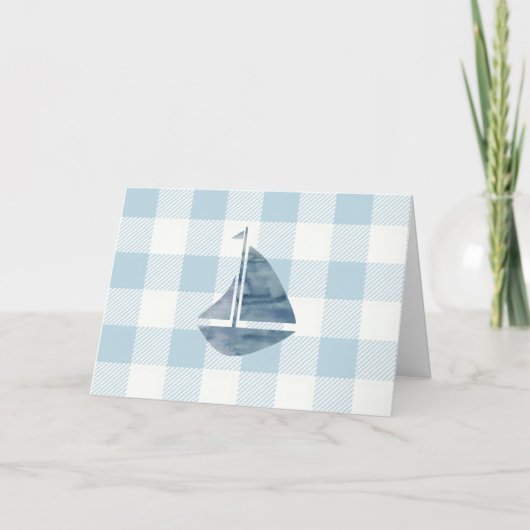 Nautische zeilboot Blue Gingham Pattern Kaart (Voorkant)