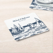 Nautische zeilboot bruiloft Onderzetter (Schuin)