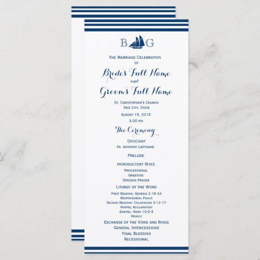 Nautische zeilboot bruiloft programma (Voorkant / Achterkant)