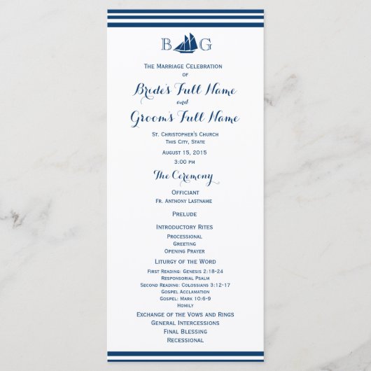 Nautische zeilboot bruiloft programma (Voorkant)