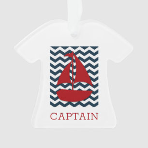Nautische Zeilboot Custom NAME Rood Wit Blauw Ornament
