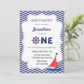 nautische zeilboot eerste verjaardag uitnodiging (Staand voorkant)