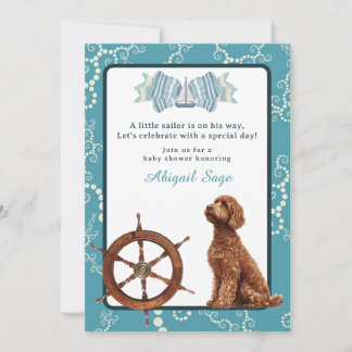 Nautische zeilboot en Goldendoodle Boy Baby shower Kaart