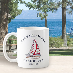 Nautische zeilboot gepersonaliseerde Lake House Koffiemok