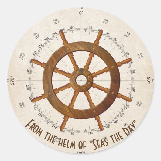 nautische zeilboot helm met kompas ronde sticker (Voorkant)