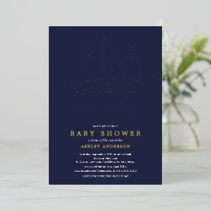 Nautische zeilboot jongen baby shower folie uitnod uitnodiging