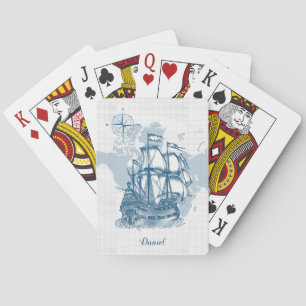 Nautische zeilboot met naamspelkaarten pokerkaarten