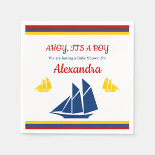 Nautische zeilboot Navy blauw geel rood baby showe Servet