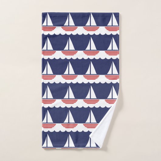 Nautische zeilboot Patroon Marine Blauw en Rood Bad Handdoek (Handdoek)