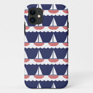 Nautische zeilboot Patroon Marine Blauw en Rood iPhone 11 Hoesje