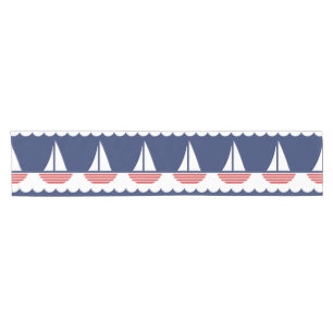 Nautische zeilboot Patroon Marine Blauw en Rood Korte Tafelloper