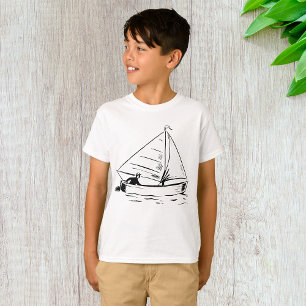 Nautische zeilboot schets witte inkt oceaan t-shirt