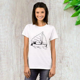 Nautische zeilboot schets witte inkt oceaan t-shirt