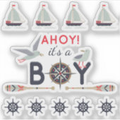 Nautische zeilboot schip Ahoy Baby Boy Scrapbook Sticker (Voorkant)