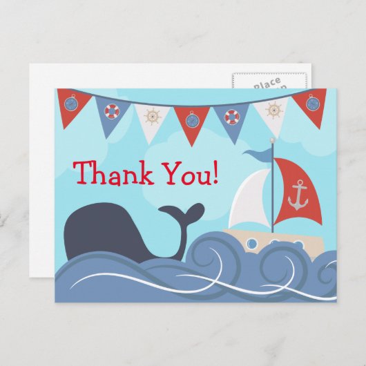 Nautische zeilboot strand Ocean Whale Dank u Briefkaart (Voorkant / Achterkant)