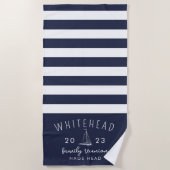 Nautische zeilboot Stripe Navy Monogram Strandlaken (Voorkant)